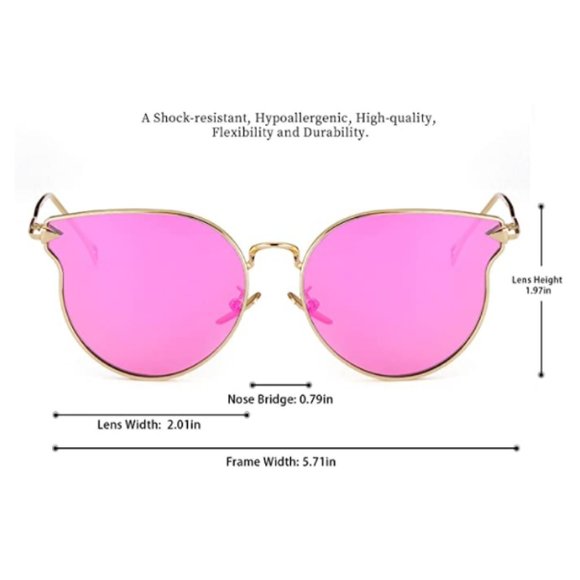 Cat Eye Pink Sunglasses Polarized Mirrored Flat-Lens Eyewear UV 400 Protection - Picture 11 of 12